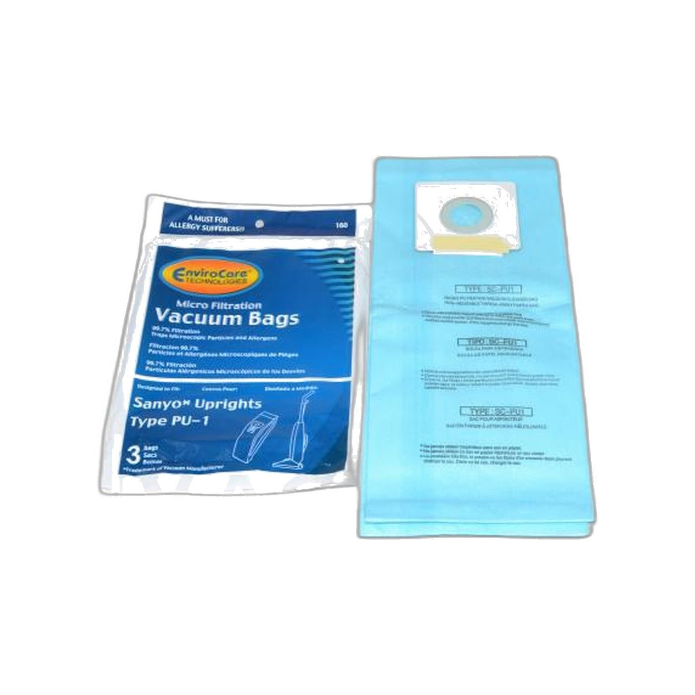Sanyo PU-1 Micro Envelope Replacement Upright Paper Bags - 3 Pack