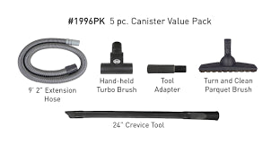 Canister Value Pack - 5 pcs (9 '2" stretch hose, hand turbo, T&C parquet, 24" crevice tool, and adapter) - SEBO