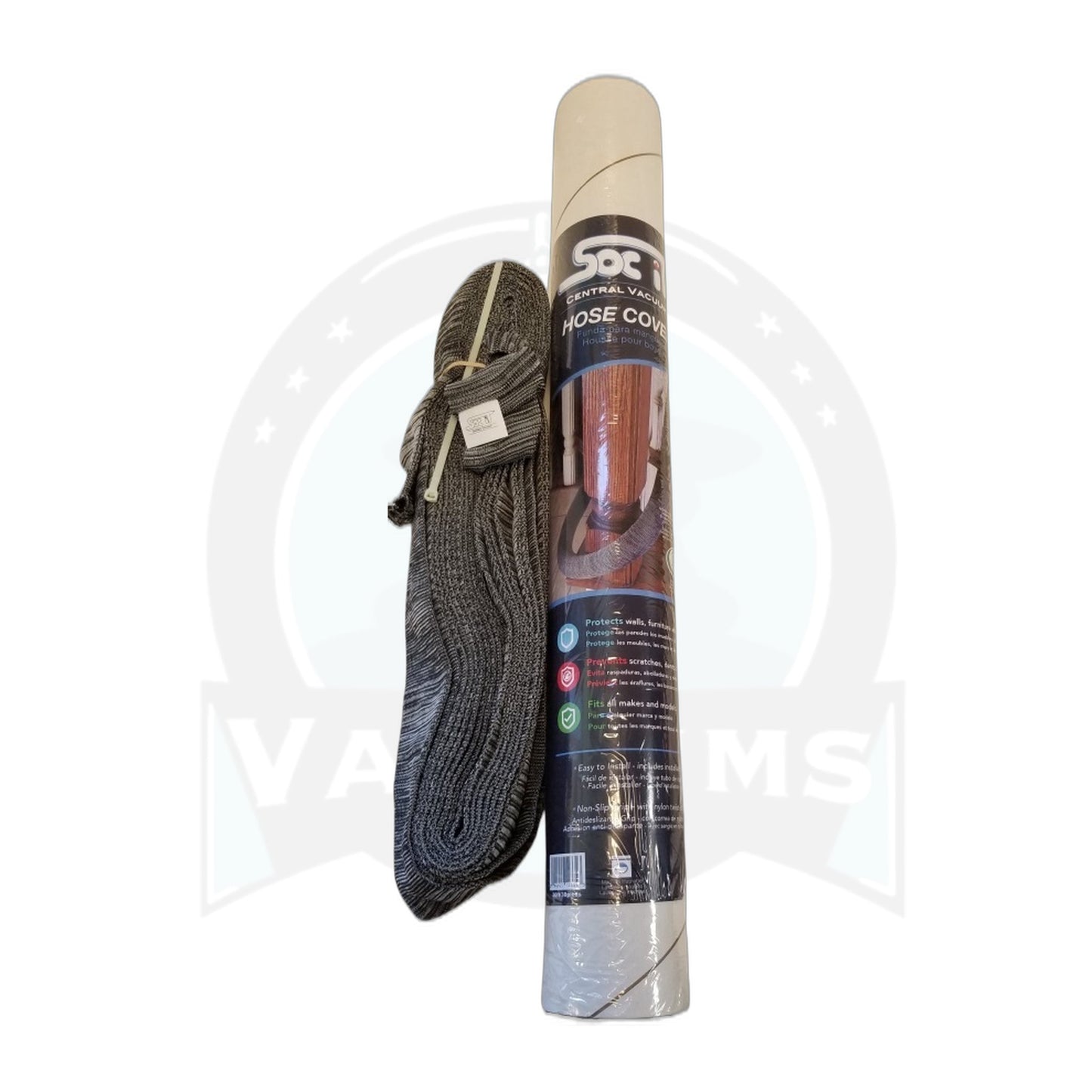 35' Grey/Charcoal Knit Central Vacuum Hose Sock w/ Install Tube
