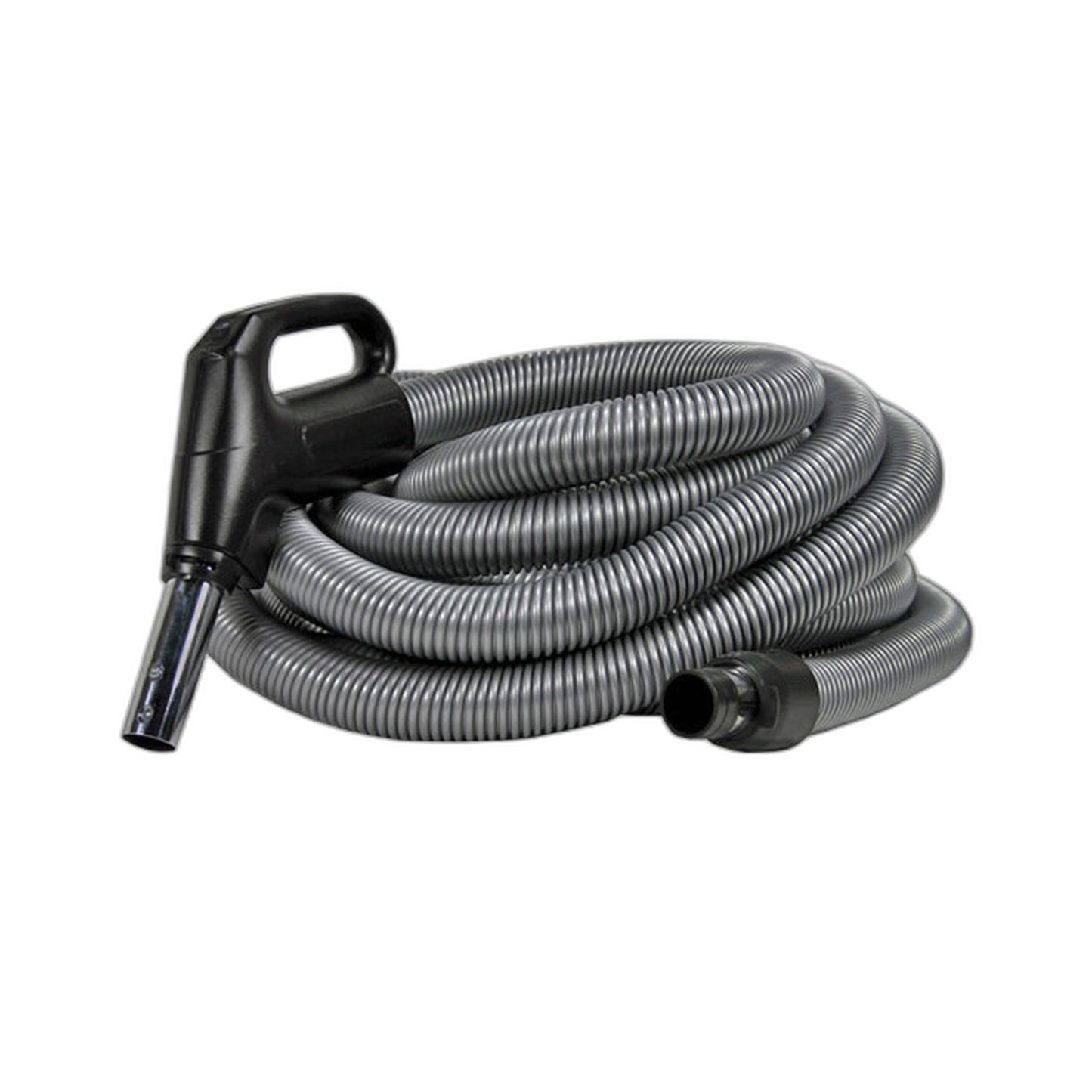 35 ft Low Voltage Central Vacuum Hose, Gas Pump Handle with Button Lock, Silver