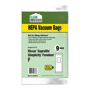 Clean Obsessed Type F Riccar SupraLite / Simplicity Freedom HEPA Bags, 9-Pack