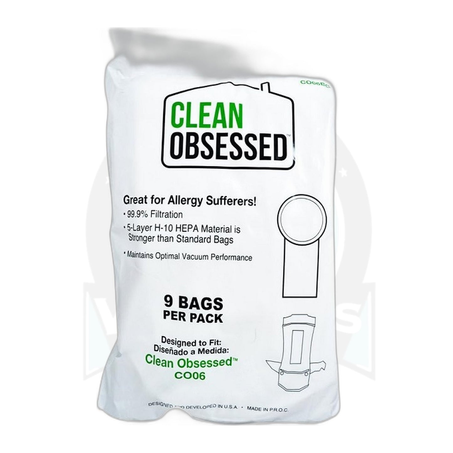 Clean Obsessed 6 Qt HEPA Backpack Bags, CO6/CO624/PB1006 (9-Pack)