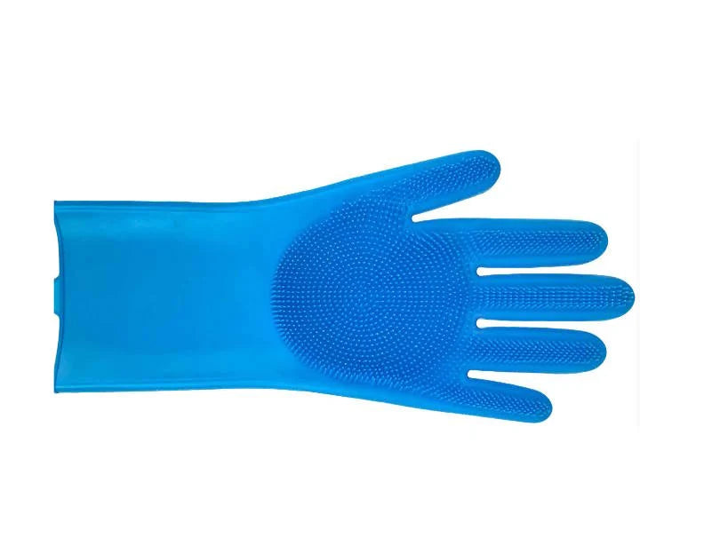 Blue Casabella 8500265 silicone scrubber glove showing textured cleaning surface; sold as one pair