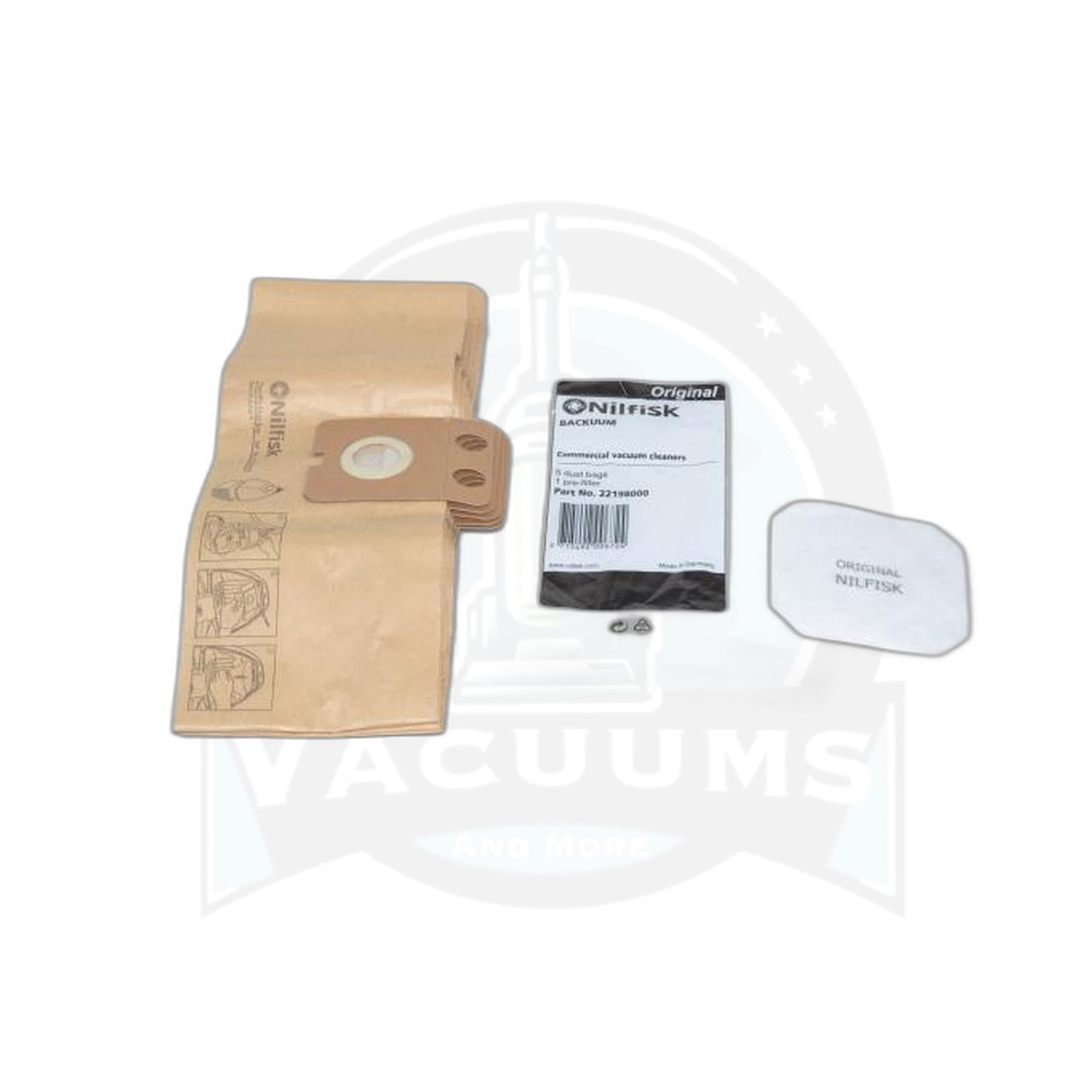 Paper Bags - 5 Pack with Pre-Filter, Nilfisk BackVacuum XP - Nilfisk