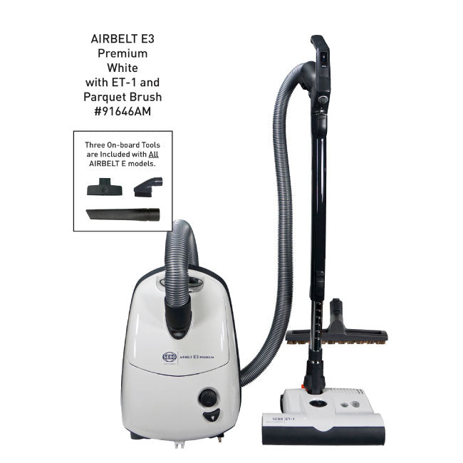 SEBO AIRBELT E3 Premium, with dual-control handle, ET-1, and parquet brush (white) - SEBO