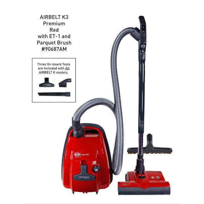 AIRBELT K3 Premium, with dual-control handle, ET-1, and parquet brush (red) - SEBO