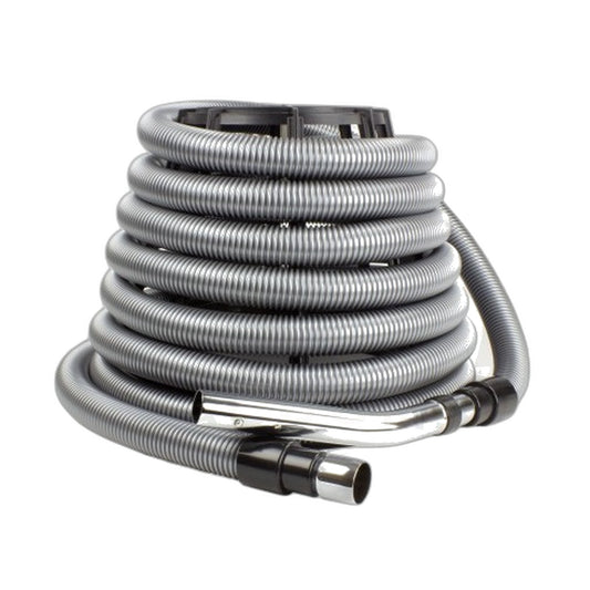 Universal 30' Crushproof Central Vacuum Hose, 1-1/4" Button-Lock, Metal Wall End