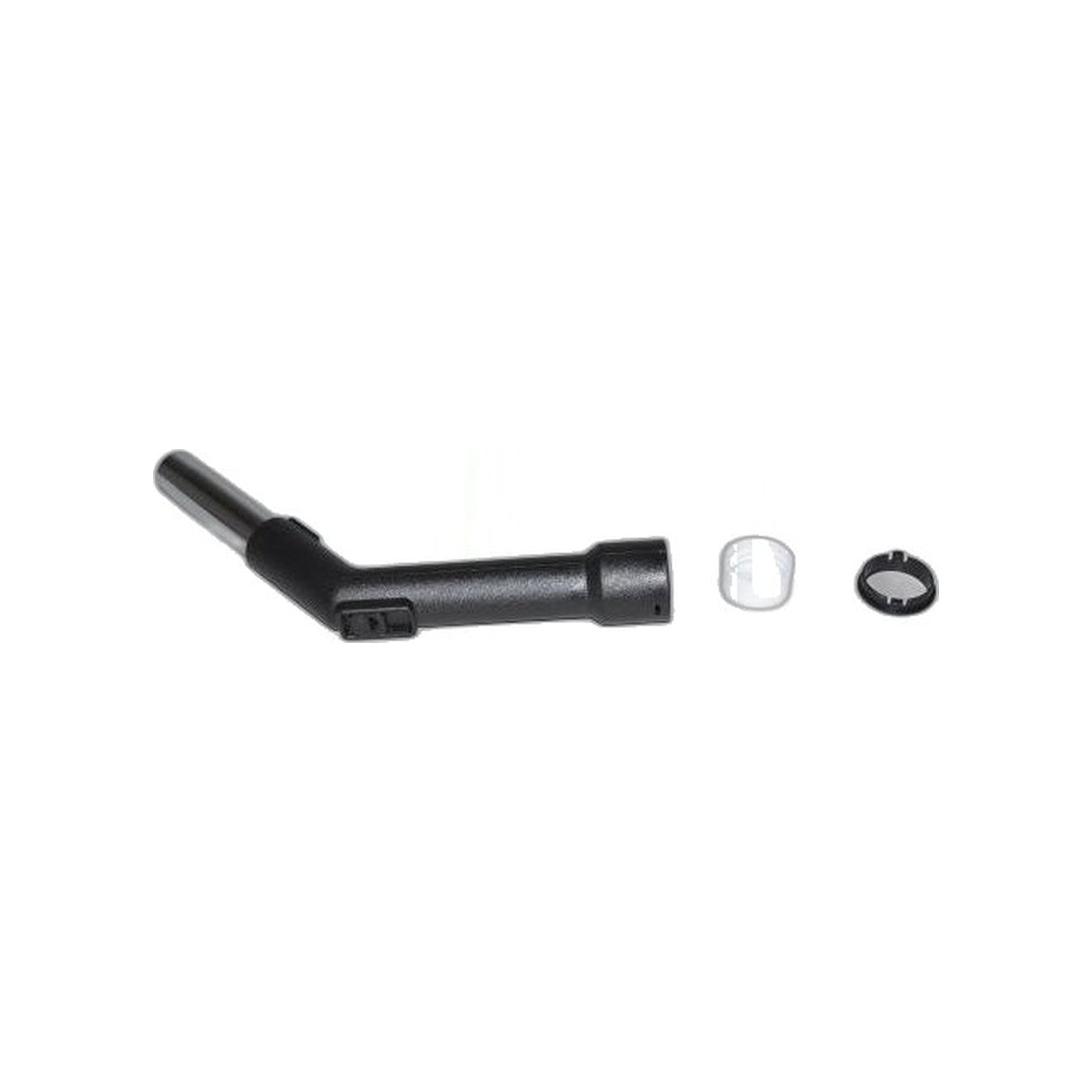Curved Hose End - 1.25 Inch Metal with Repair Kit, Black