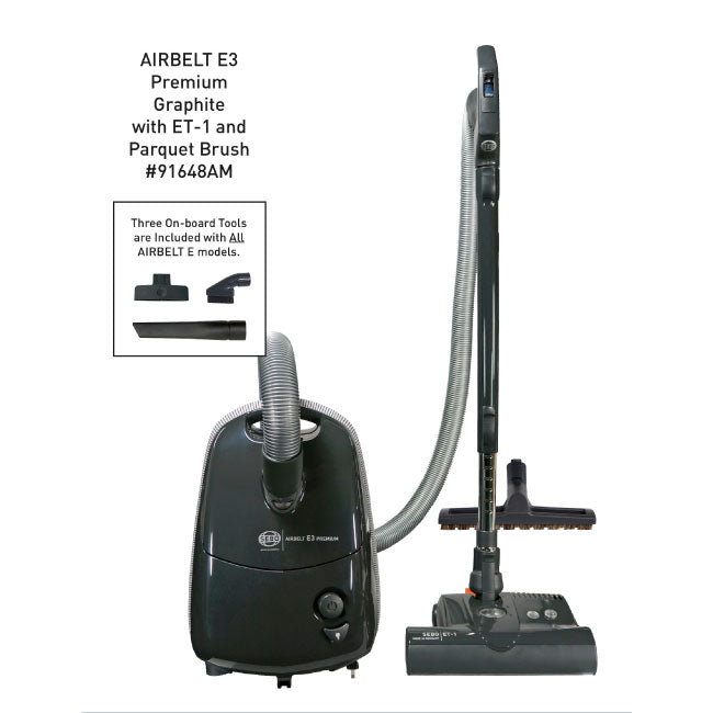 SEBO AIRBELT E3 Premium, with dual-control handle, ET-1, and parquet brush (graphite) - SEBO
