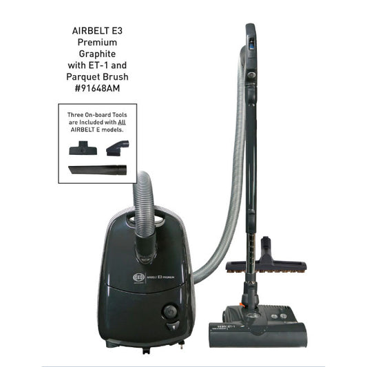 SEBO AIRBELT E3 Premium, with dual-control handle, ET-1, and parquet brush (graphite) - SEBO