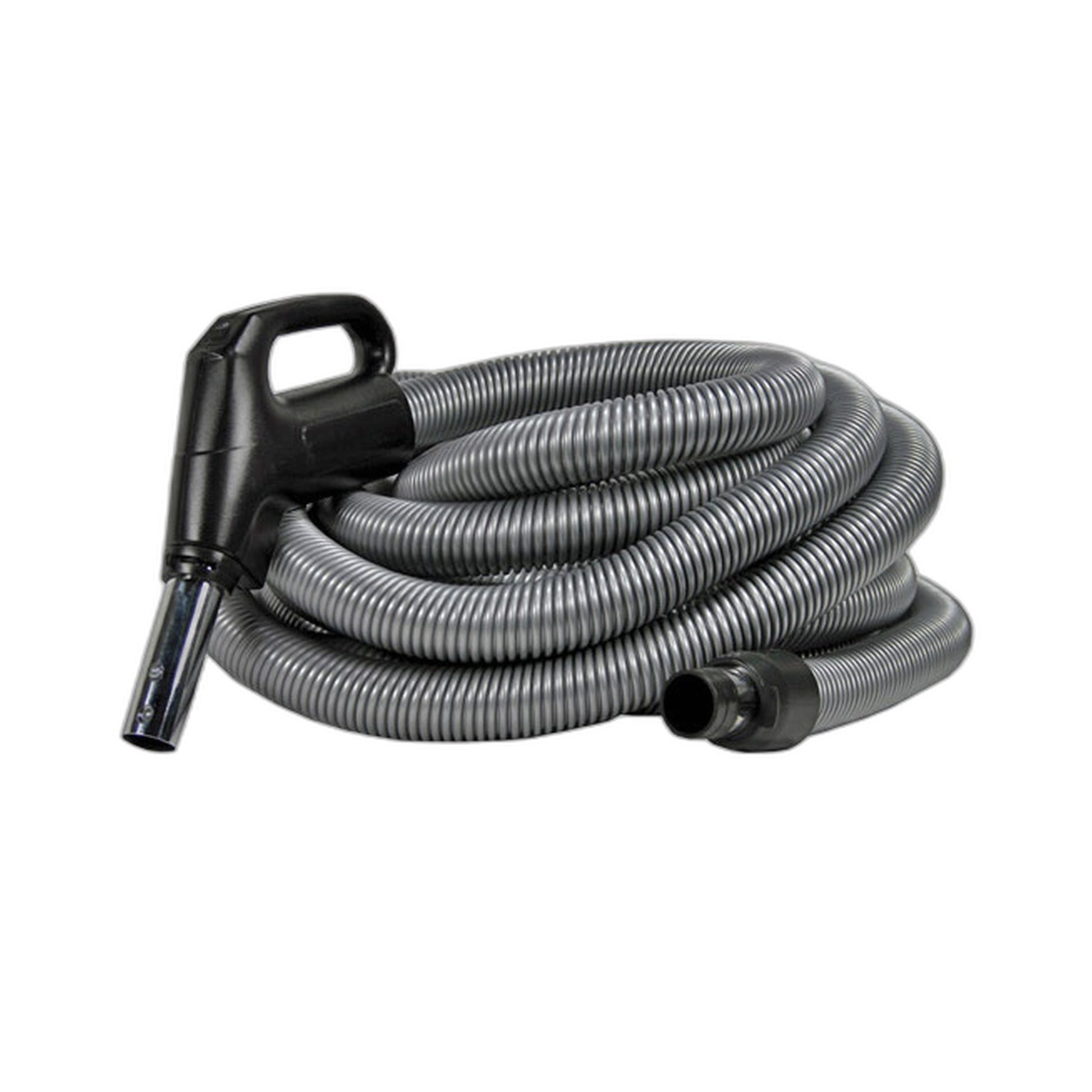 35 ft Low Voltage Central Vacuum Hose, Gas Pump Handle with Button Lock, Silver