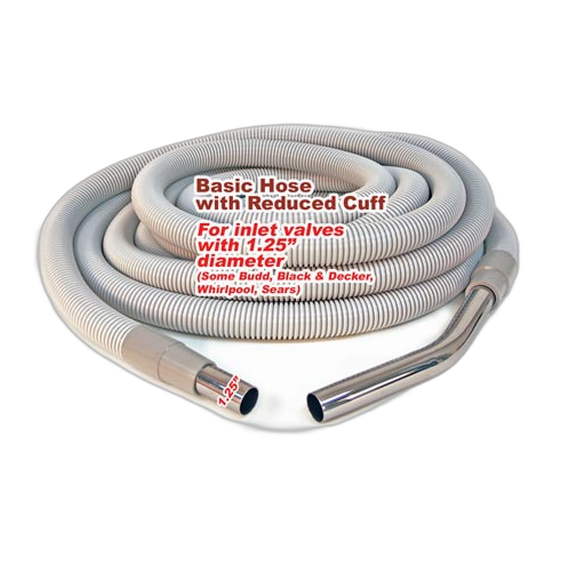 30 ft Basic Central Vacuum Hose with Reduced Cuff for 1.25 in Valves