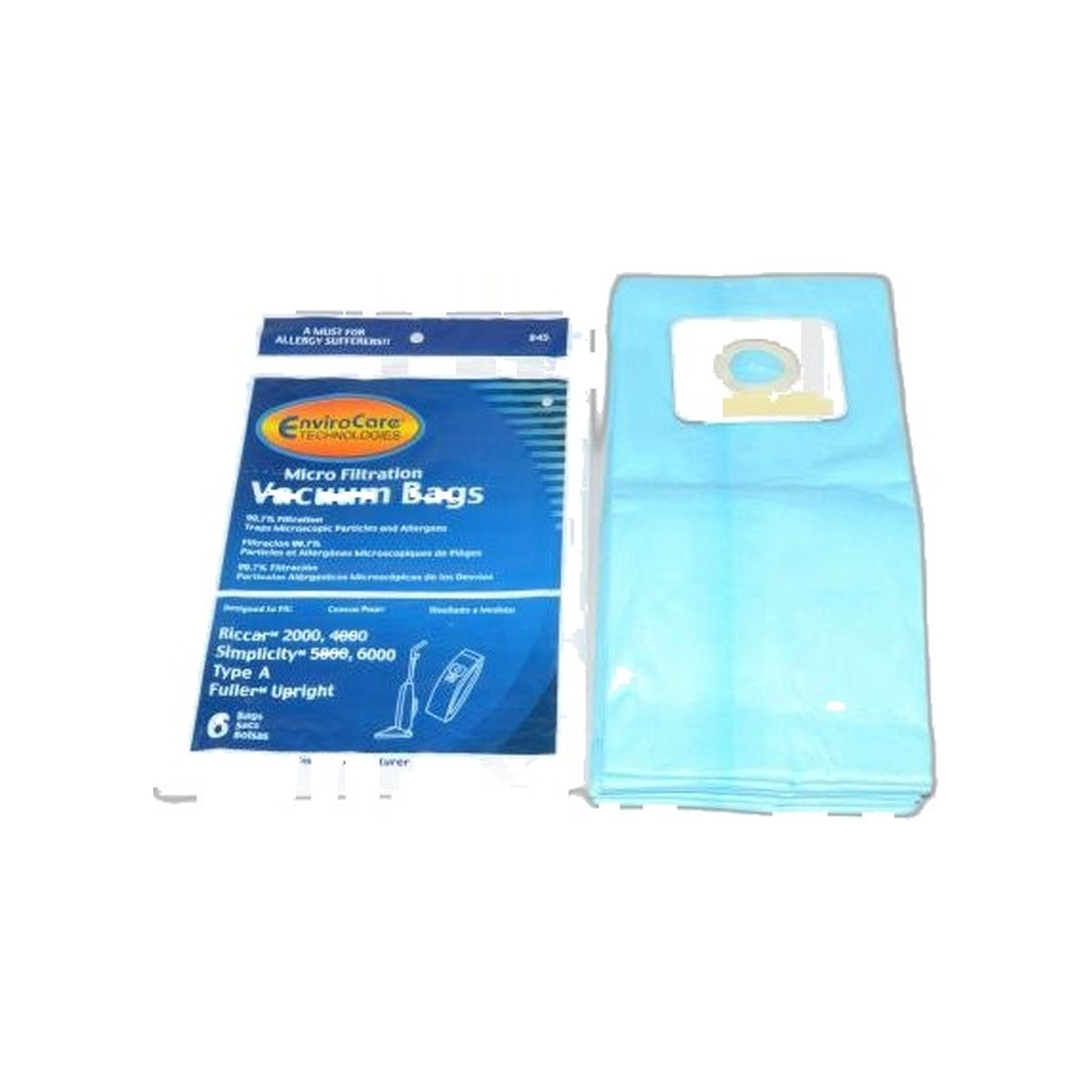 Fuller Brush / Riccar / Simplicity Type A Micro Paper Bags - 6 Pack - Upright