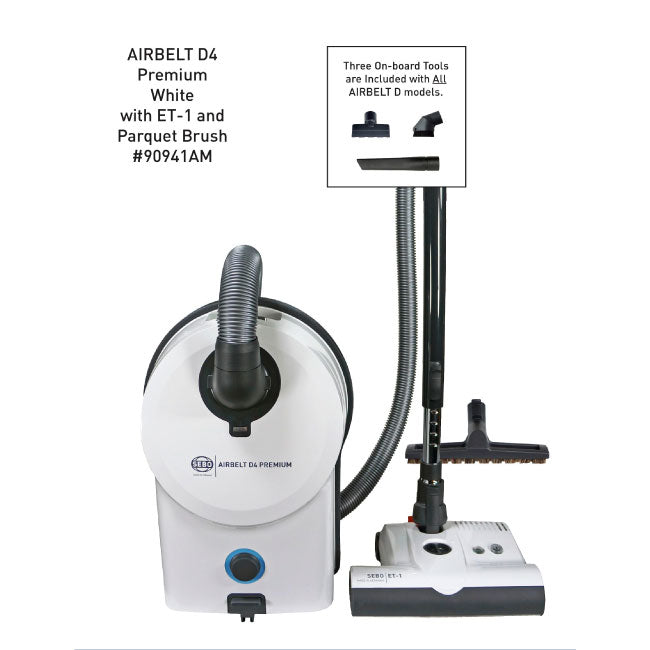 AIRBELT D4 Premium, with dual-control handle, ET-1, and parquet brush (white) - SEBO