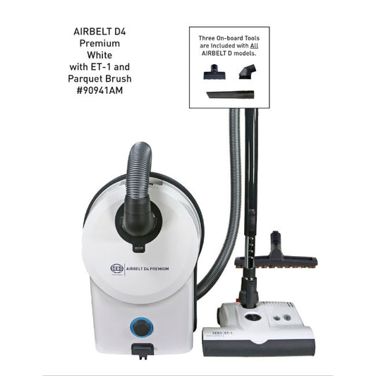 AIRBELT D4 Premium, with dual-control handle, ET-1, and parquet brush (white) - SEBO
