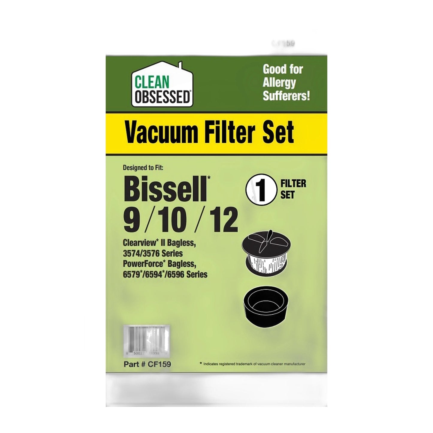 Clean Obsessed Bissell Style 9/10/12 Filter Set (Pre & Post Motor)