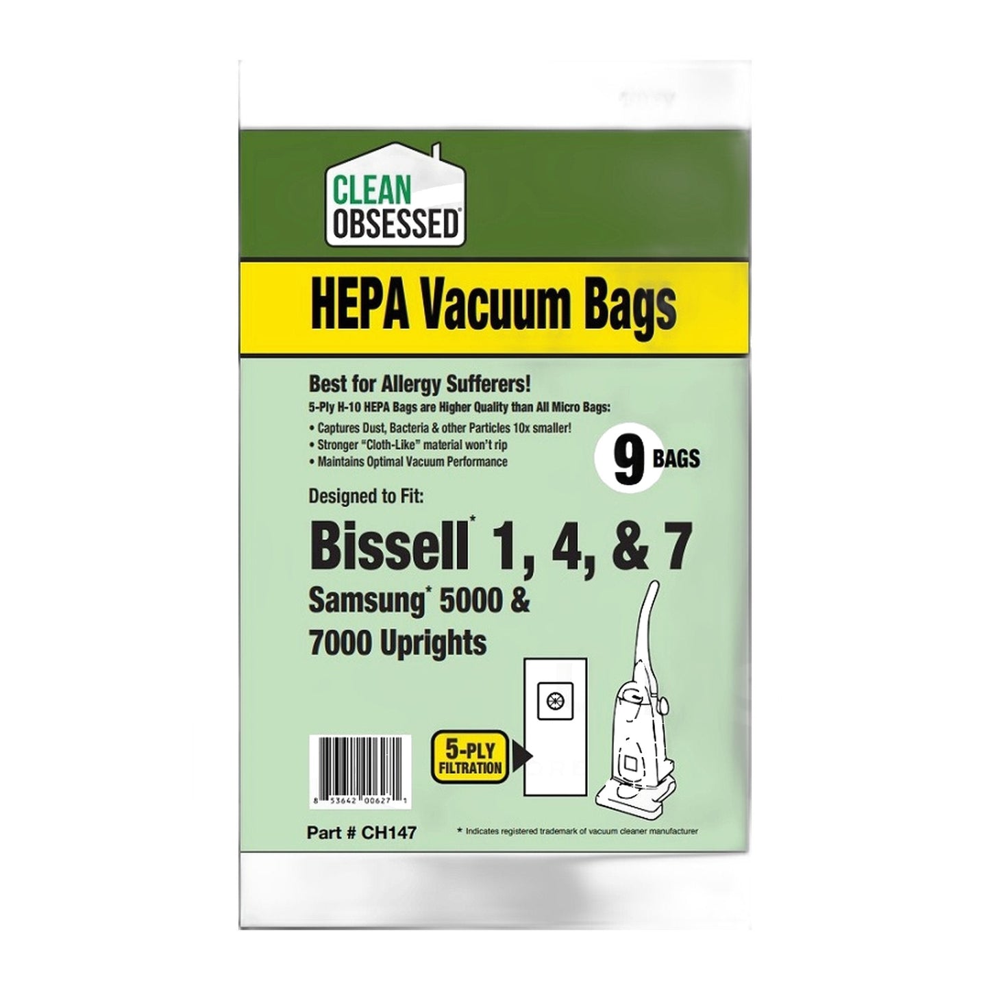 Clean Obsessed HEPA Bags for Bissell Style 1, 4 & 7, 9-Pack