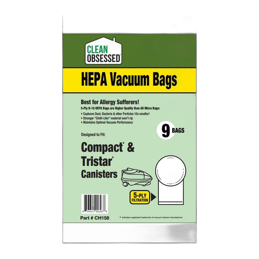Clean Obsessed HEPA Bags for Compact / TriStar Canisters, 9-Pack