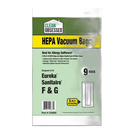 Clean Obsessed Type F&G HEPA Vacuum Bags for Eureka & Sanitaire (9-Pack)