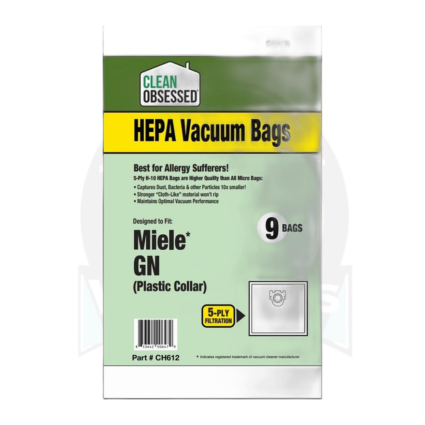 Clean Obsessed Miele Type GN HEPA Bags, 9-Pack, Blue Collar