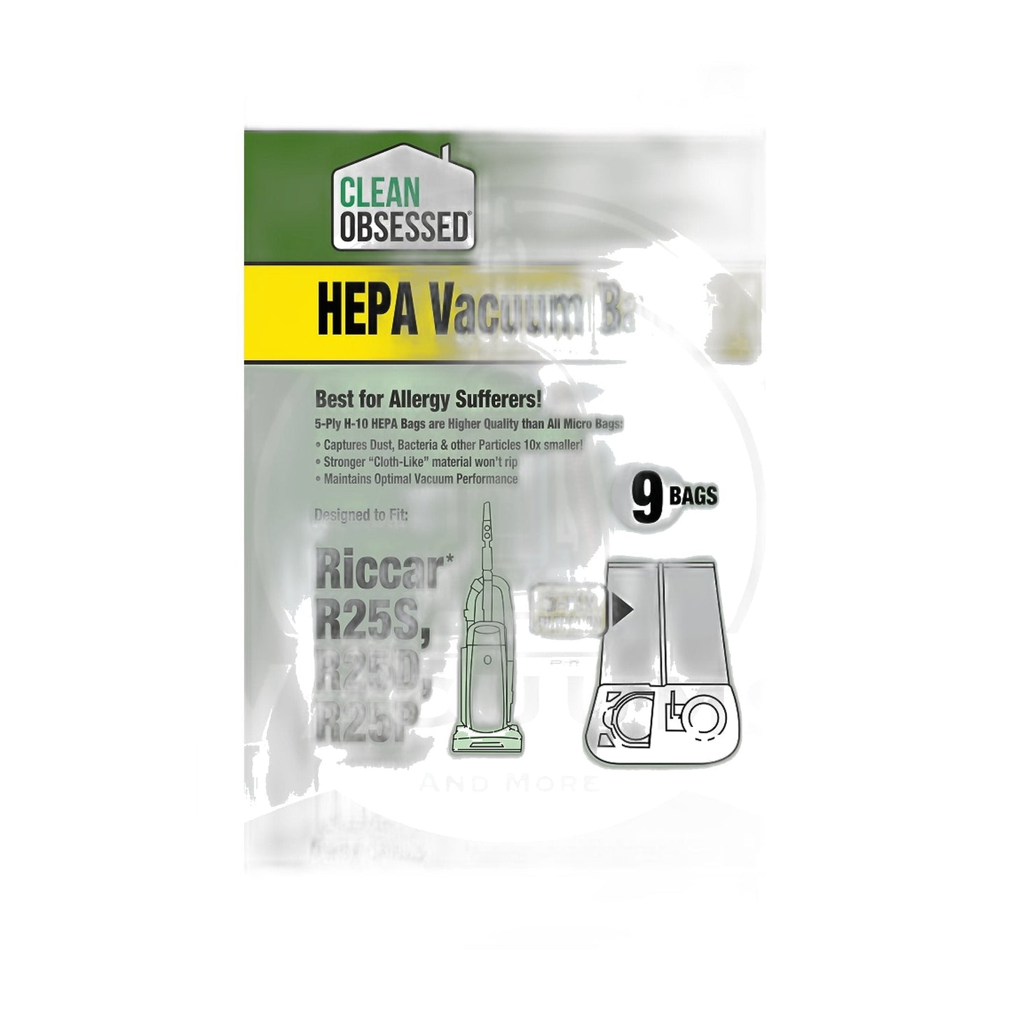 Clean Obsessed Type R25 Riccar / Simplicity Upright HEPA Bags, 9-Pack