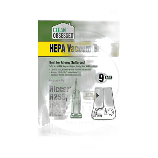 Clean Obsessed Type R25 Riccar / Simplicity Upright HEPA Bags, 9-Pack