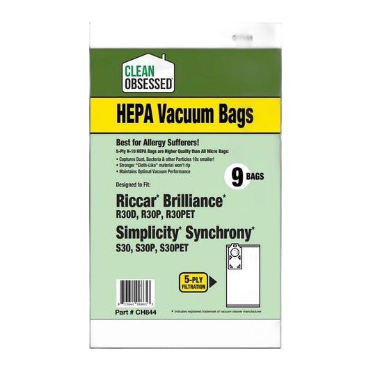 Clean Obsessed Type R30 Riccar Brilliance / Simplicity Synch HEPA Bags, 9-Pack