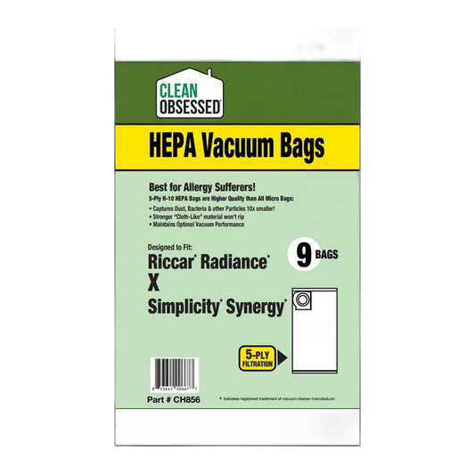 Clean Obsessed Type X HEPA Bags for Riccar Radiance & Simplicity Synergy, 9-Pack