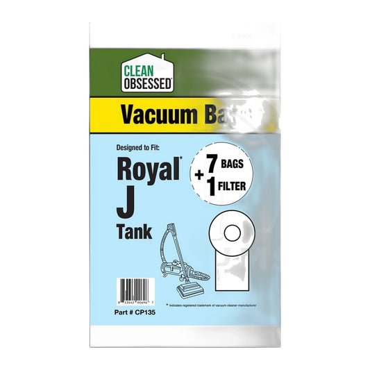 Clean Obsessed Type J Micro Paper Bags for Royal & Dirt Devil, 7-Pack + Filter