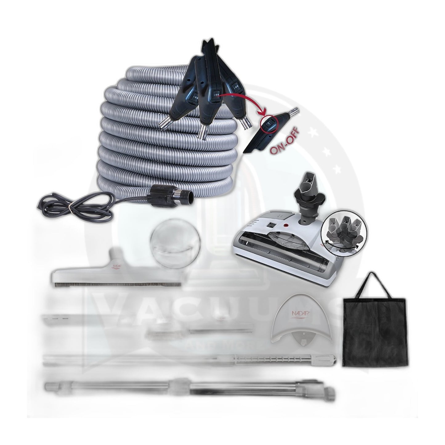 Nadair 35 ft Dual-Voltage Central Vacuum Attachment Kit with Power Nozzle