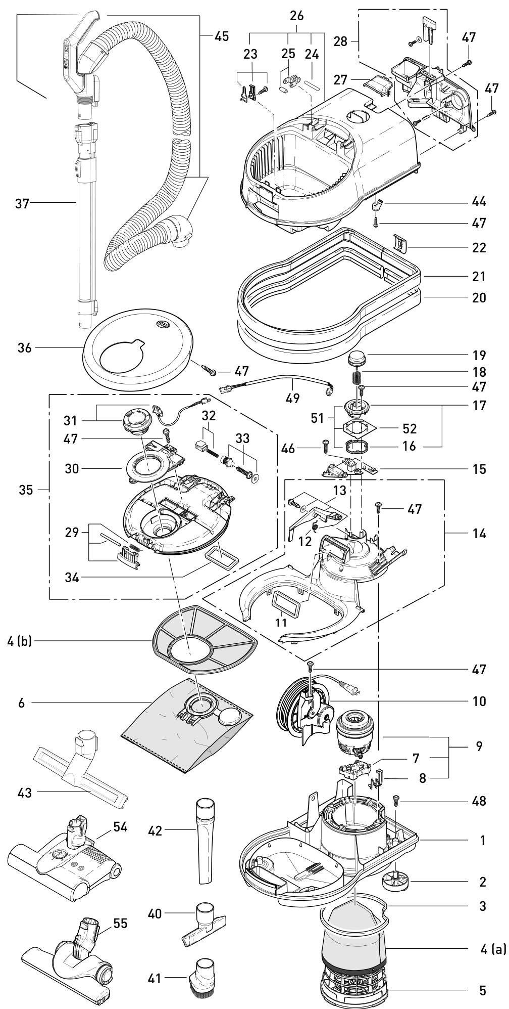 SEBO AIRBELT D4 exploded parts diagram