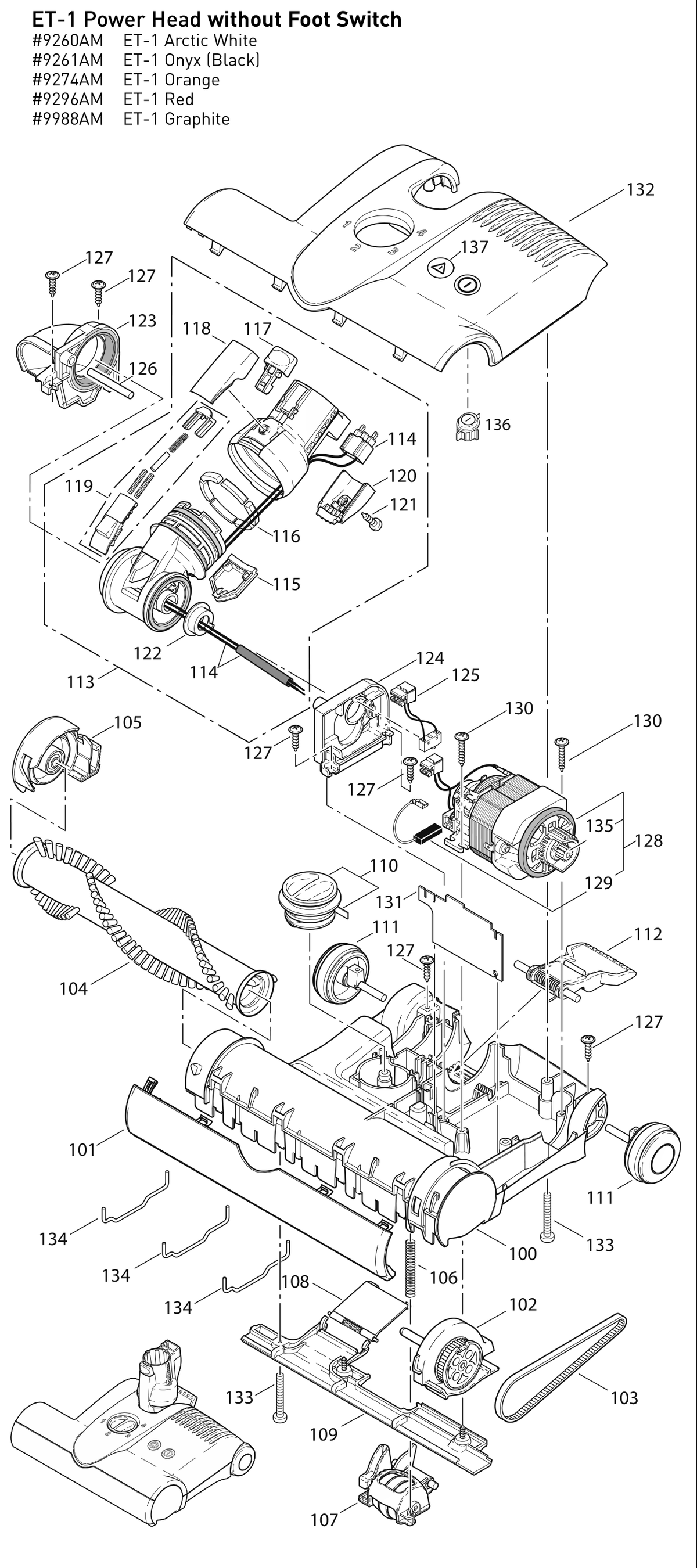 SEBO ET-1 / ET-2 Power Heads exploded parts diagram
