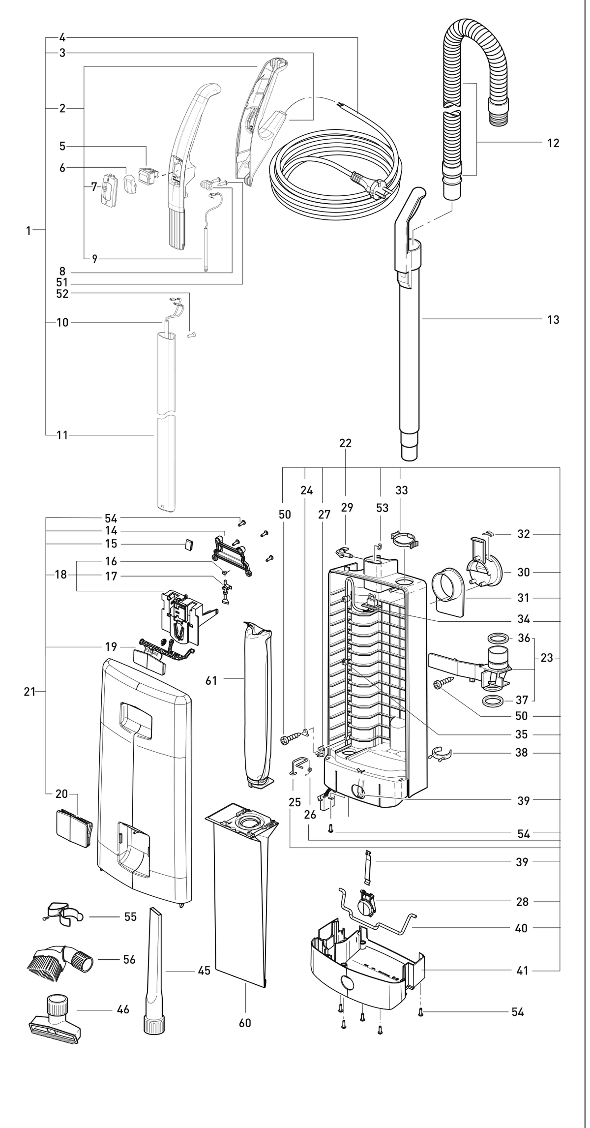 SEBO AUTOMATIC X8 exploded parts diagram
