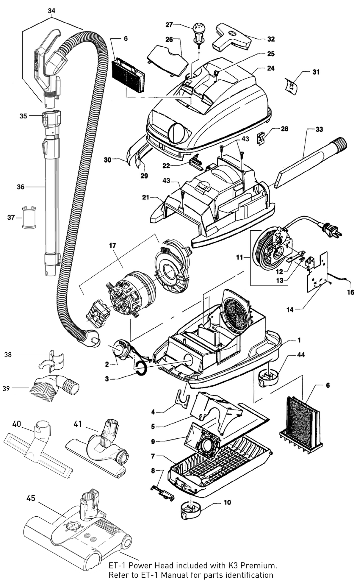 SEBO AIRBELT K3 exploded parts diagram